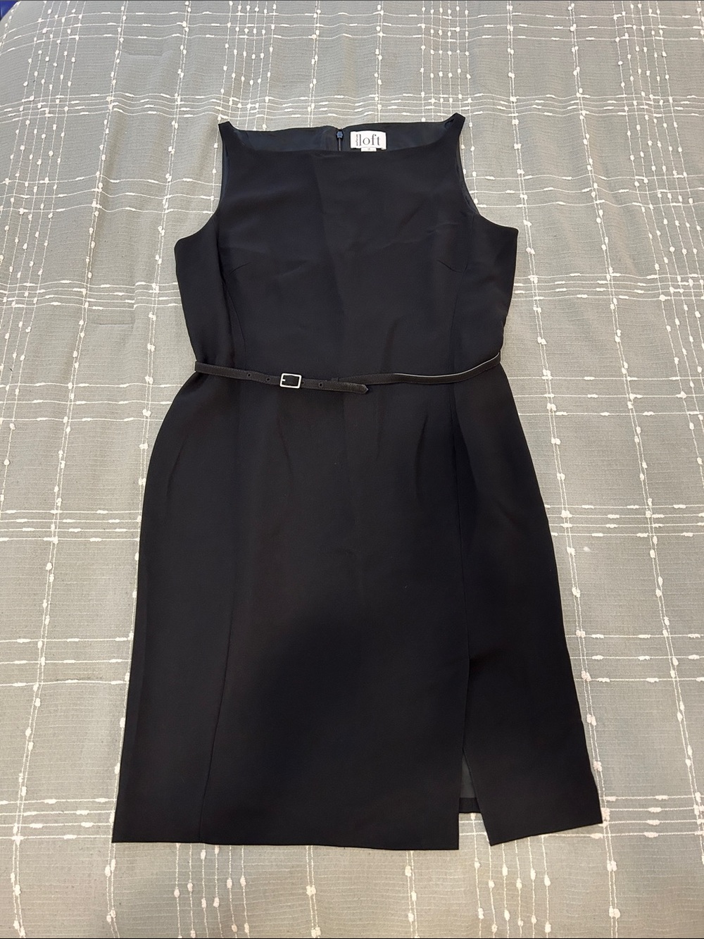 LOFT Black Sleeveless Midi Sheath Dress with Slim Belt